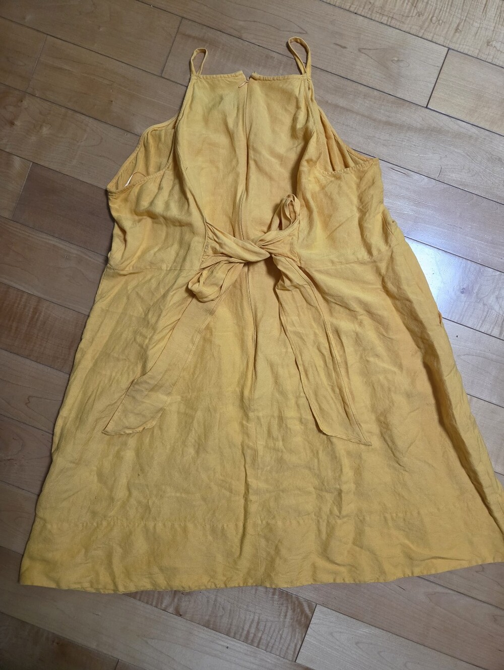LOFT Plus Mustard Yellow Linen Blend Halter Tie Back Midi Dress Size 20 - Picture 5 of 6